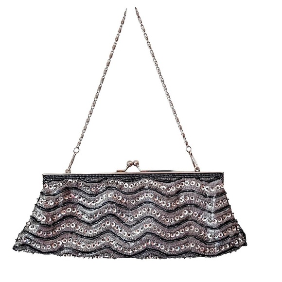 Georgiou Studio Silver Sequined Evening Clutch Handbag Vintage - Picture 1 of 11